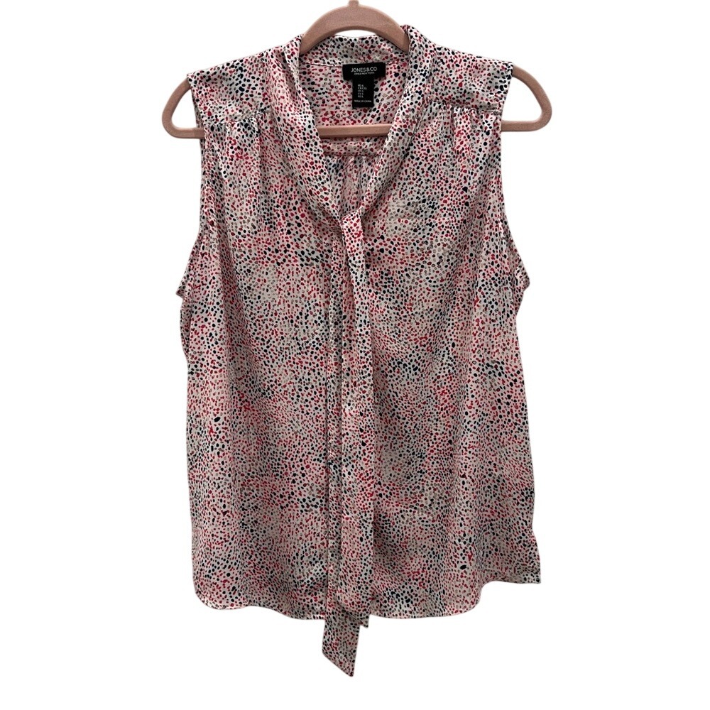 Jones‎ & Company, Jones New York sleeveless white with blue and pink dot, blouse